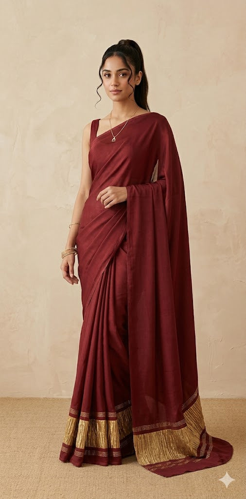 Maroon gajji silk saree with lagda patti pallu