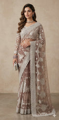 Heavy Embroidered Net Saree with stitched blouse and under skirt