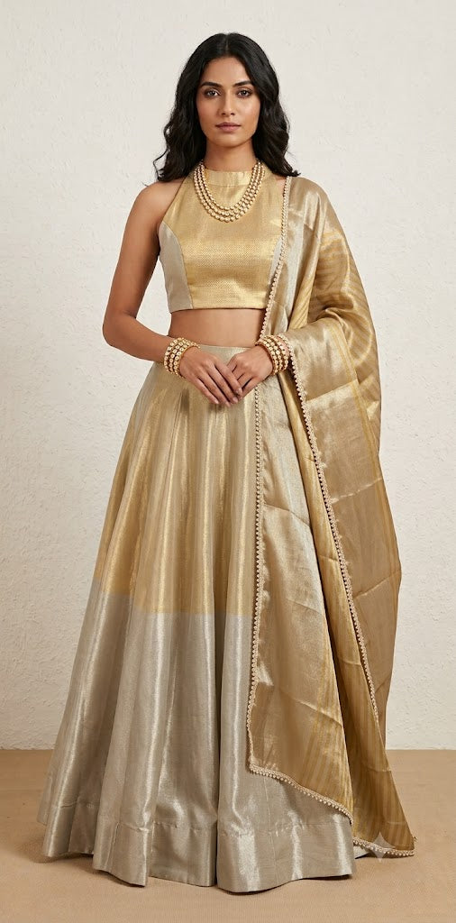 Cotton tissue 8m flare skirt, blouse and dupatta