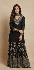 Pure organza top with flared crepe palazzo bottom