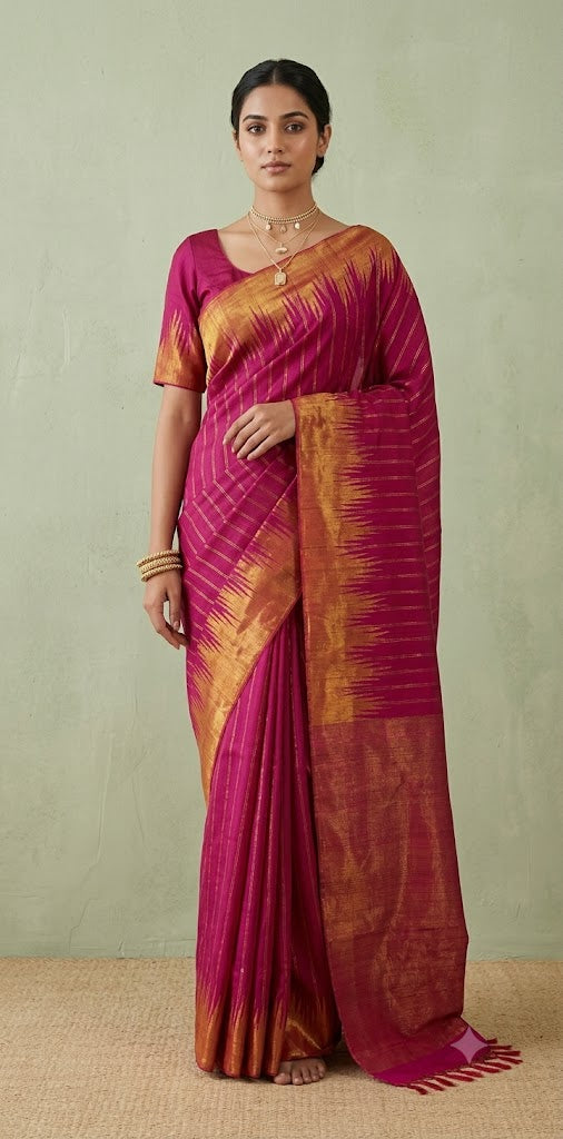 Handloom gadwal pure silk saree with tissue border and stitched blouse