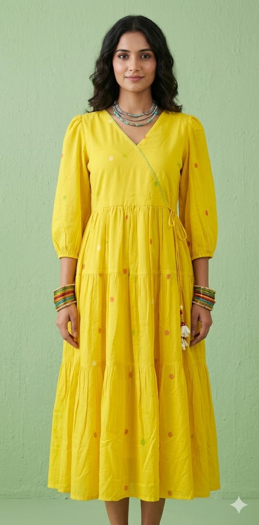 Yellow jamdani dress
