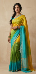 Chanderi cotton silk multi shaded saree, with BP