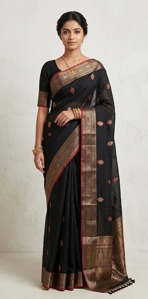 Banarsi cotton silk handloom saree with stitched blouse