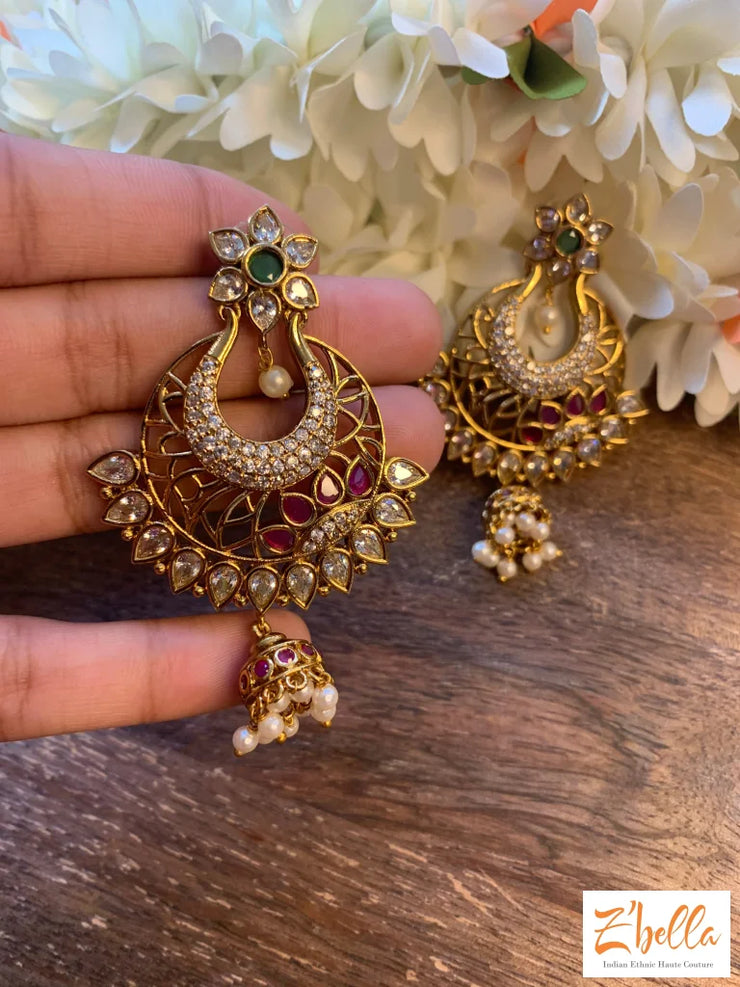 Chandbali Jhuma Earrings Gold Tone