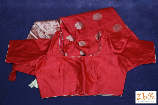 Chilly Red Chanderi Silk Saree With Stitched Blouse Saree