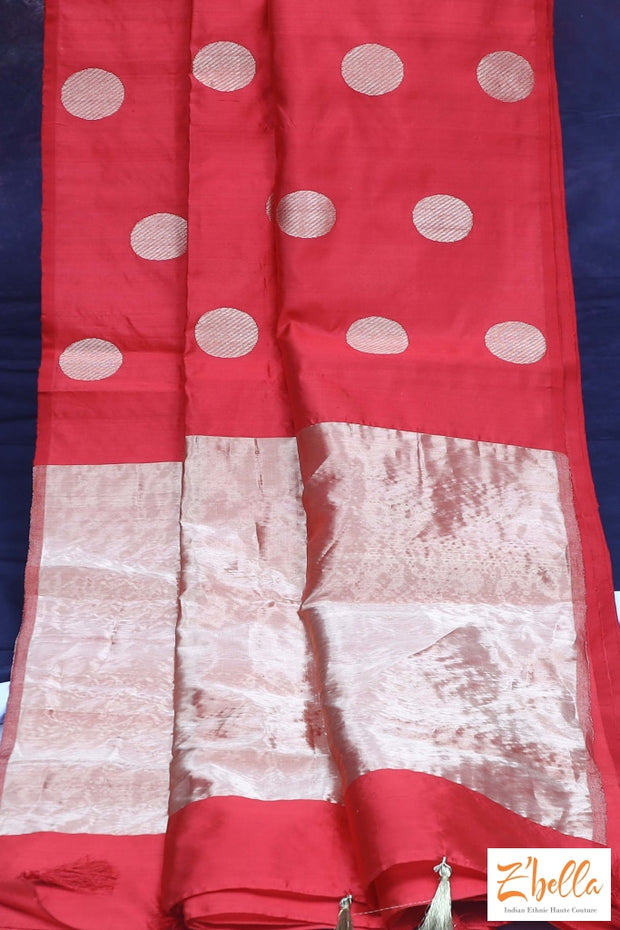 Chilly Red Chanderi Silk Saree With Stitched Blouse Saree