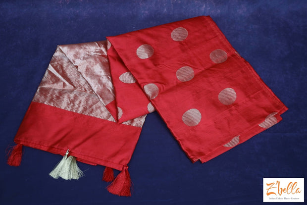 Chilly Red Chanderi Silk Saree With Stitched Blouse Saree
