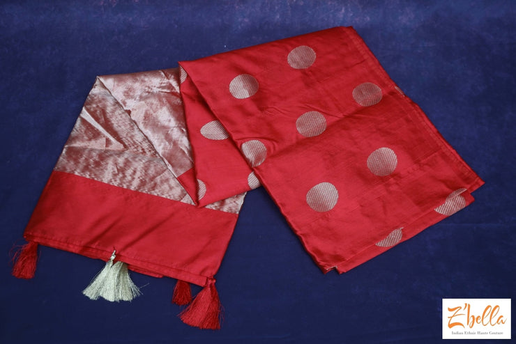 Chilly Red Chanderi Silk Saree With Stitched Blouse Saree