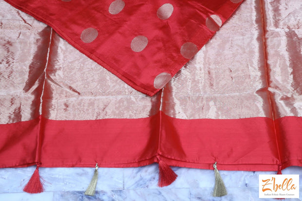 Chilly Red Chanderi Silk Saree With Stitched Blouse Saree