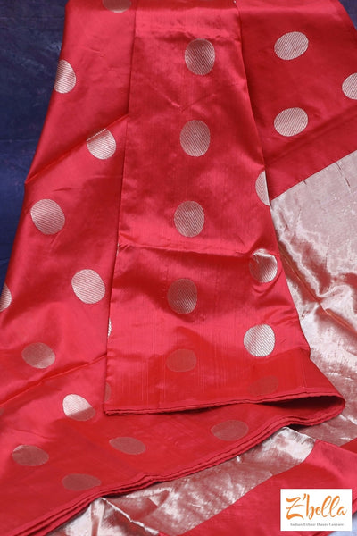 Chilly Red Chanderi Silk Saree With Stitched Blouse Saree