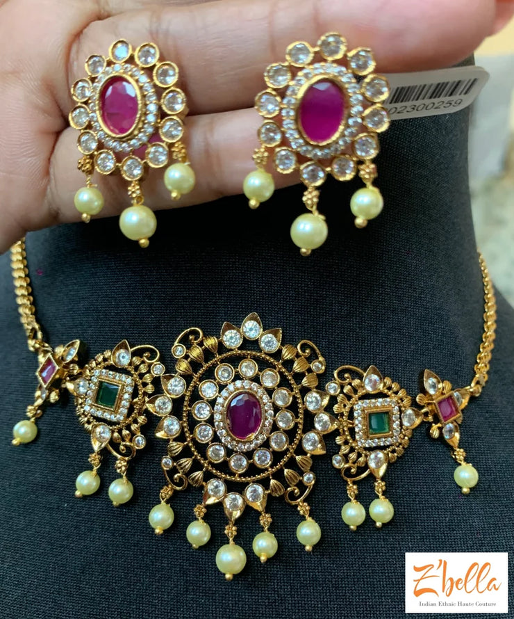 Choker Necklace With Earring Necklace