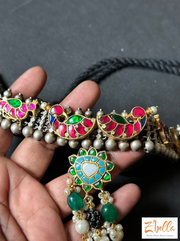 Choker With Temple Stones And Jhumka Necklace