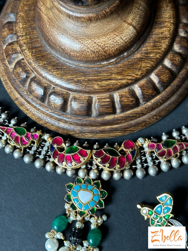 Choker With Temple Stones And Jhumka Necklace
