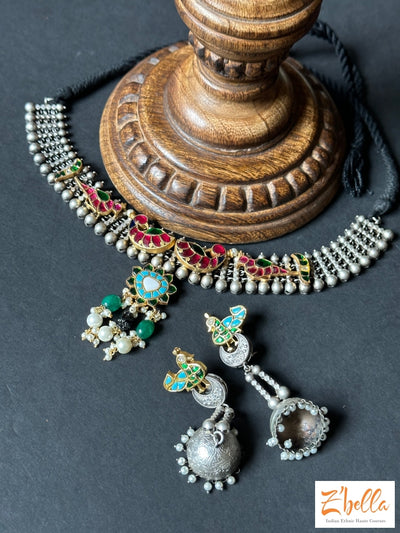 Choker With Temple Stones And Jhumka Necklace