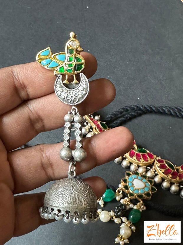 Choker With Temple Stones And Jhumka Necklace
