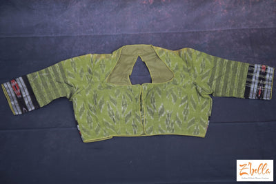 Olive Green Cotton Ikkat Blouse Blouse