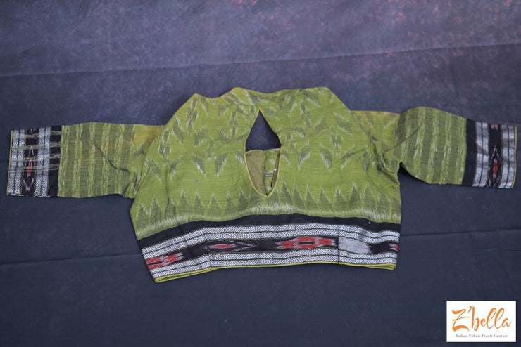 Olive Green Cotton Ikkat Blouse Blouse