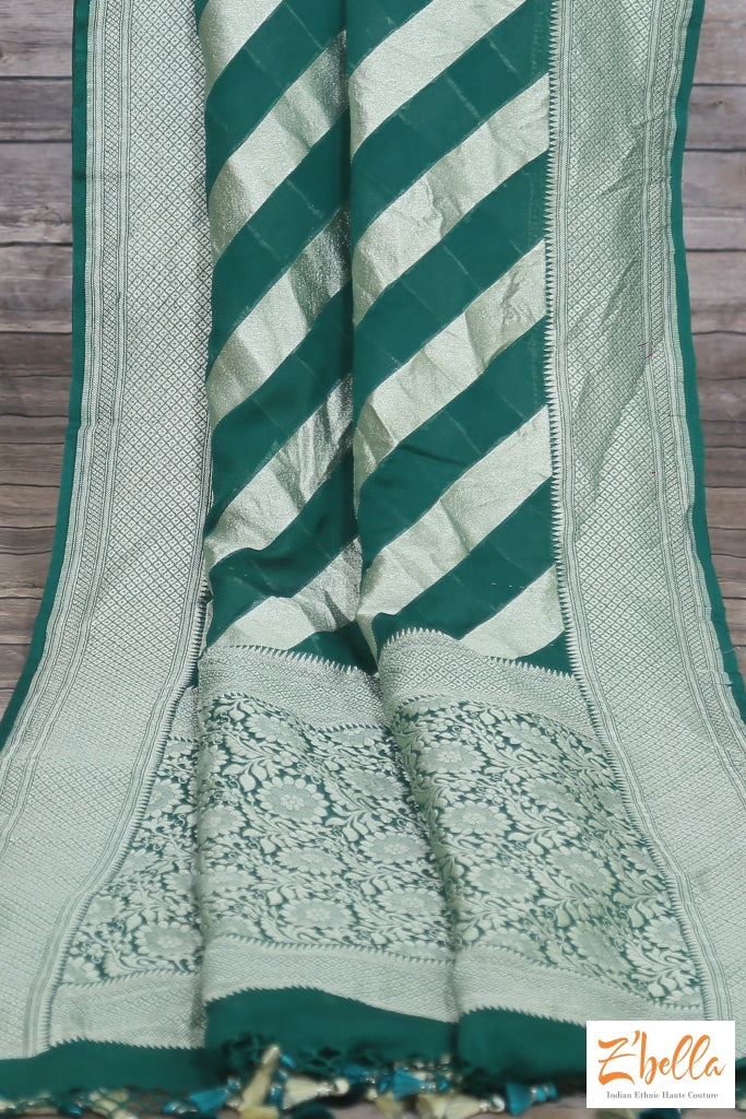 Clearance - Green Georgette Banarasi Saree With Line Saree
