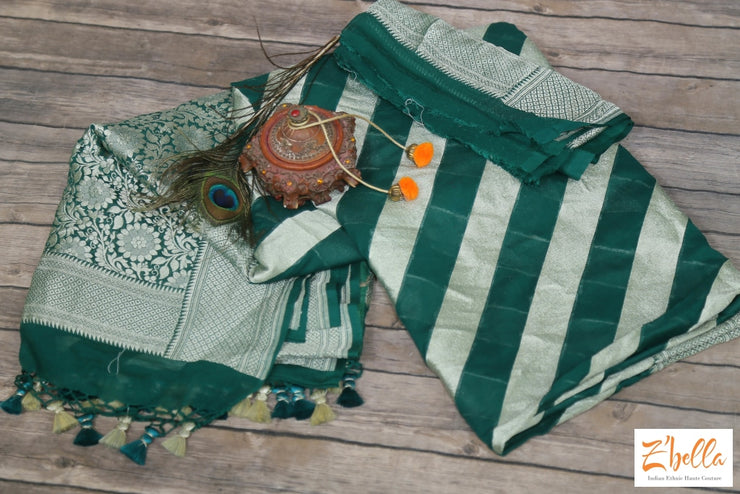 Clearance - Green Georgette Banarasi Saree With Line Saree