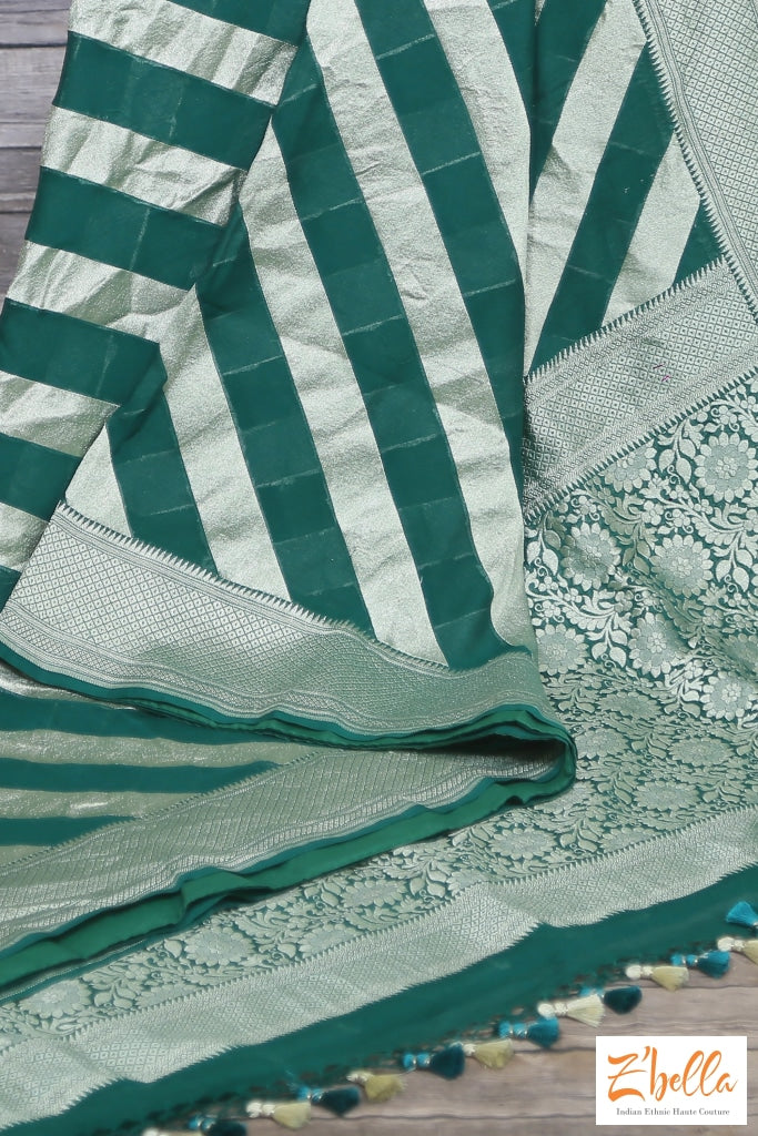 Clearance - Green Georgette Banarasi Saree With Line Saree