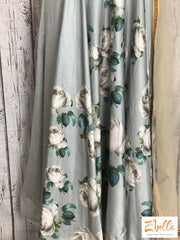 Clearance - Grey Gown With Work On Neck And Floral Design Gown