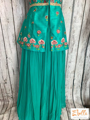 Clearance - Peacock Green Skirt With Embroidered Peplum Top (No Dupatta) Lehanga