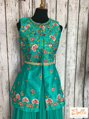 Clearance - Peacock Green Skirt With Embroidered Peplum Top (No Dupatta) Lehanga