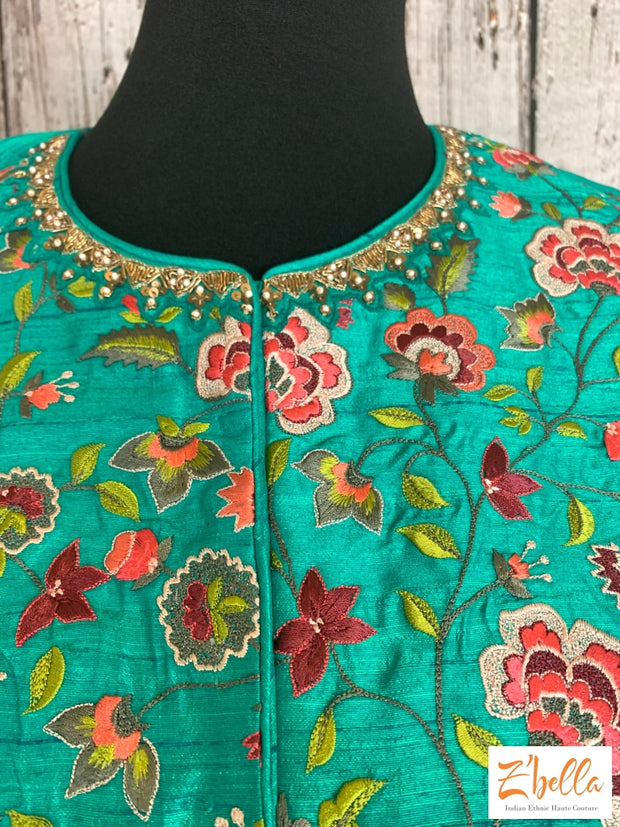 Clearance - Peacock Green Skirt With Embroidered Peplum Top (No Dupatta) Lehanga