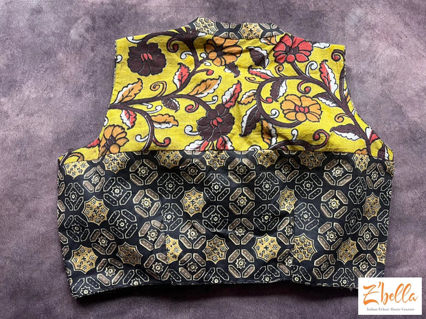 Cotton Sleeveless Blouse With Kalamkari Patch Work Blouse