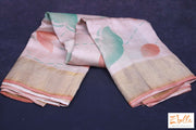 Creme Color Hand Painted Zari Border Tussar Silk Saree With Stitched Blouse Saree