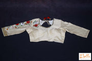 Creme Cotton Silk Blouse With Long (15.5Inch) Sleeve And Embrodery On One Blouse