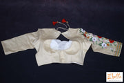 Creme Cotton Silk Blouse With Long (15.5Inch) Sleeve And Embrodery On One Blouse