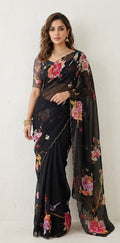 Georgette digital Printed saree with bead work and stitched blouse