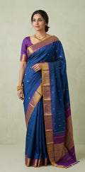 Pure handloom kanchivaram blue saree with 2gm zari karvai border