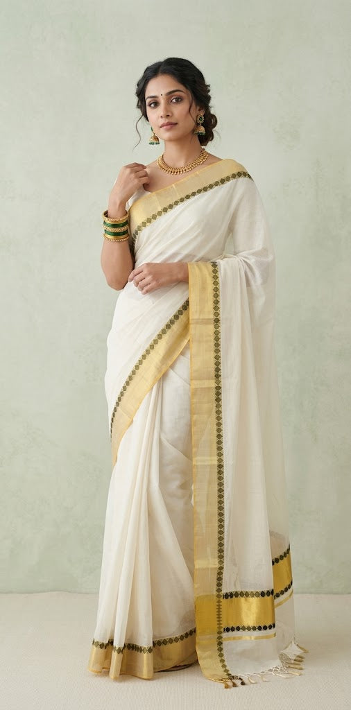 Balaramapuram handloom saree with black and gold border