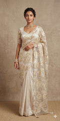Off white turkkish organza saree with stitched blouse