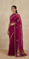 Organza silk saree with handwork with sequins beads, stitched blouse