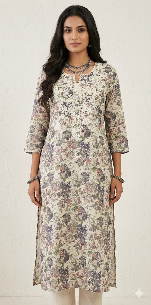 Cotton printed kurti with chikankari work