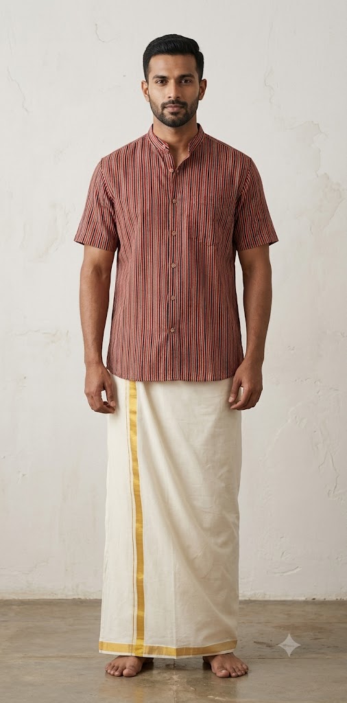 Ajrakh handblock printed Mandarin colar shirts in pure modal silk