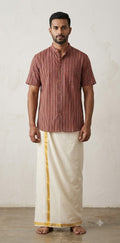 Ajrakh handblock printed Mandarin colar shirts in pure modal silk