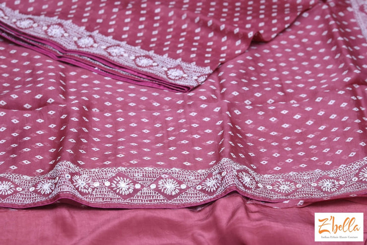 Dark Mauve Pink Color Organza Saree With Lambani Work Stiched Blouse Saree