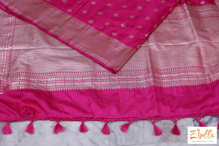 Dark Pink Semi Mashru Silk Saree (Blouse Stitching On Request) Saree