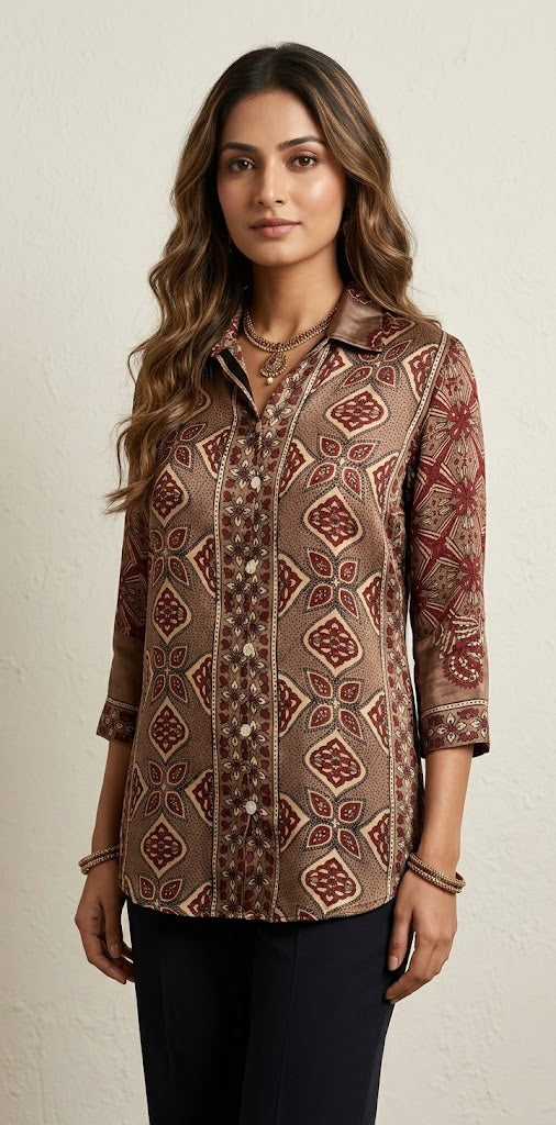 Pure Modal silk shirt with hand block print