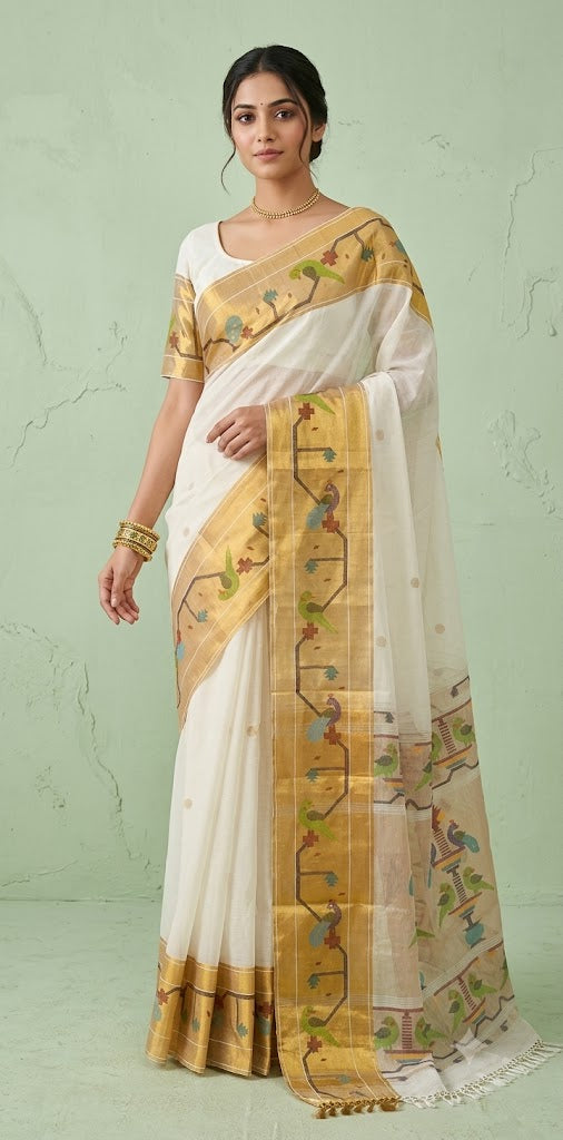 Handloom cotton paithani saree with BP