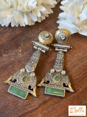 Designer Earring Kundan And Mint Stone Earrings Silver Tone