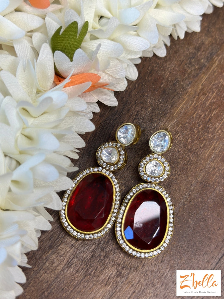 Designer Earring With Kundan And Red Stone Earrings Gold Tone