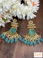 Designer Earring With Mint Stone Earrings Gold Tone