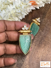 Desinger Stud With Mint Stone Earrings Gold Tone