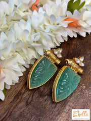 Desinger Stud With Mint Stone Earrings Gold Tone